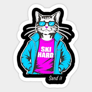 Ski Hard Send It Cat ing Sun And Sticker